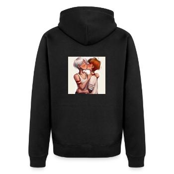 LGBT Queer Kuss 🌈🌈 - Unisex Premium Bio Zip Hoodie - Schwarz - Hinten - Nico (187cm)