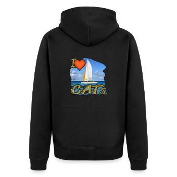 I Love CAT`s - Catamaran / Katamaran - Unisex Premium Bio Zip Hoodie - Schwarz - Hinten - Nico (187cm)