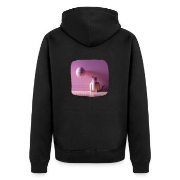 Rosa Katze mit einem Ballon - Unisex Premium Bio Zip Hoodie - Schwarz - Hinten - Nico (187cm)