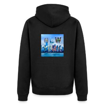 New York, Vereinigte Staaten von Amerika - Unisex Premium Bio Zip Hoodie - Schwarz - Hinten - Nico (187cm)