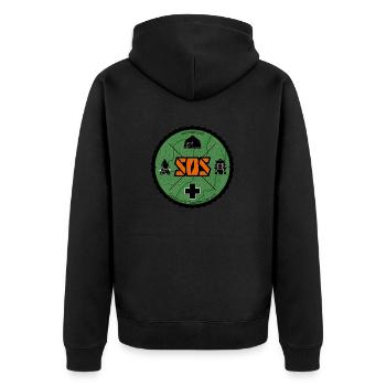 SOS Logo grün - Unisex Premium Bio Zip Hoodie - Schwarz - Hinten - Nico (187cm)