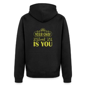 Your only Limit is you - Unisex Premium Bio Zip Hoodie - Schwarz - Hinten - Nico (187cm)