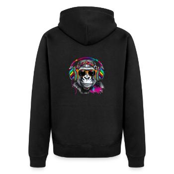 Hingucker Affe mit Kopfhörern und Sonnenbrille - Unisex Premium Bio Zip Hoodie - Schwarz - Hinten - Nico (187cm)
