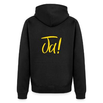Ja ! - Unisex Premium Bio Zip Hoodie - Schwarz - Hinten - Nico (187cm)