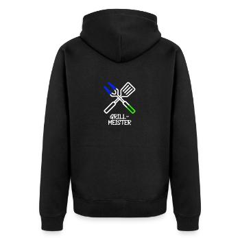 Grillmeister Besteck (Blau-Grün) - Unisex Premium Bio Zip Hoodie - Schwarz - Hinten - Nico (187cm)