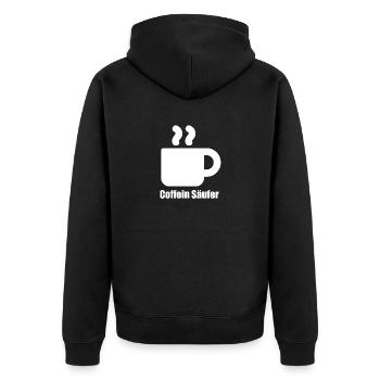 Coffein Säufer - Unisex Premium Bio Zip Hoodie - Schwarz - Hinten - Nico (187cm)