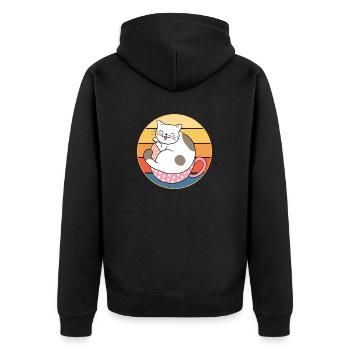 Drôle mignon Kawaii chat visage rétro coucher de soleil - Veste à capuche bio Premium Unisexe - noir - Dos - Nico (187cm)