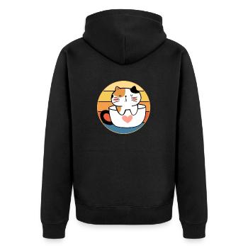 Drôle mignon Kawaii chat visage rétro coucher de soleil - Veste à capuche bio Premium Unisexe - noir - Dos - Nico (187cm)