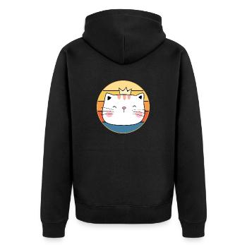 Drôle mignon Kawaii chat visage rétro coucher de soleil - Veste à capuche bio Premium Unisexe - noir - Dos - Nico (187cm)
