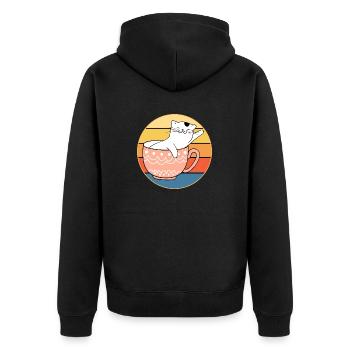 Drôle mignon Kawaii Cat Face Rétro Coucher de soleil - Veste à capuche bio Premium Unisexe - noir - Dos - Nico (187cm)