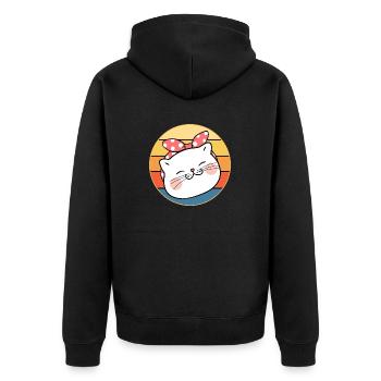Drôle mignon Kawaii chat visage rétro coucher de soleil - Veste à capuche bio Premium Unisexe - noir - Dos - Nico (187cm)