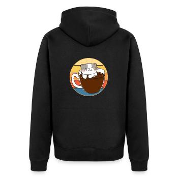 Drôle mignon Kawaii Cat Face Rétro Coucher de soleil - Veste à capuche bio Premium Unisexe - noir - Dos - Nico (187cm)