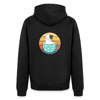 Drôle mignon Kawaii chat visage rétro coucher de soleil - Veste à capuche bio Premium Unisexe - noir - Dos - Nico (187cm)