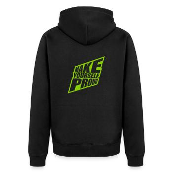 make yourself proud Zitat - Unisex Premium Bio Zip Hoodie - Schwarz - Hinten - Nico (187cm)