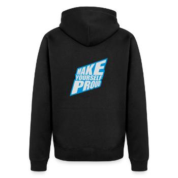 make yourself proud Zitat - Unisex Premium Bio Zip Hoodie - Schwarz - Hinten - Nico (187cm)