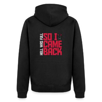 hell was full Zitat - Unisex Premium Bio Zip Hoodie - Schwarz - Hinten - Nico (187cm)