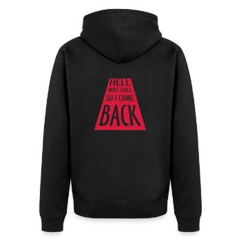 hell was full Zitat - Unisex Premium Bio Zip Hoodie - Schwarz - Hinten - Nico (187cm)