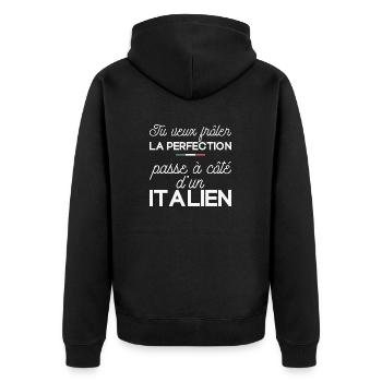 Cadeau Italien - TU Veux Frôler la Perfection - Veste à capuche bio Premium Unisexe - noir - Dos - Nico (187cm)