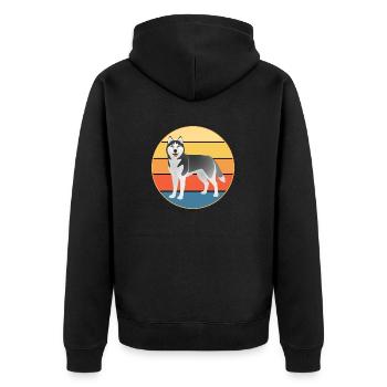 Drôle Kawaii Mignon Husky Dog Vintage Retro Sunset - Veste à capuche bio Premium Unisexe - noir - Dos - Nico (187cm)