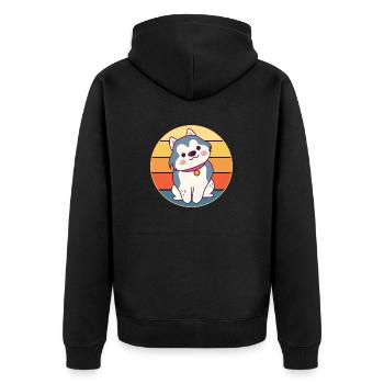 Drôle Kawaii Mignon Husky Dog Vintage Retro Sunset - Veste à capuche bio Premium Unisexe - noir - Dos - Nico (187cm)