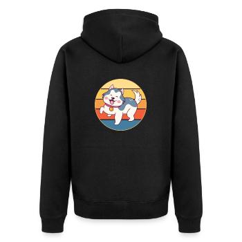 Drôle Kawaii Mignon Husky Dog Vintage Retro Sunset - Veste à capuche bio Premium Unisexe - noir - Dos - Nico (187cm)