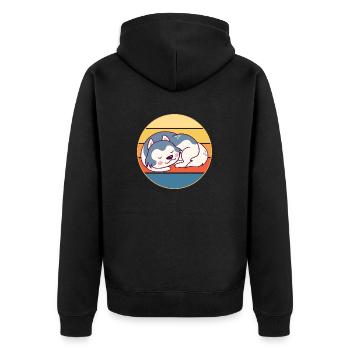 Drôle Kawaii Mignon Husky Dog Vintage Retro Sunset - Veste à capuche bio Premium Unisexe - noir - Dos - Nico (187cm)