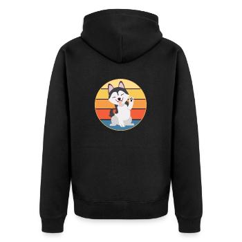 Lustige Kawaii Niedliche Husky Hund Vintage Retro Sonnenuntergang - Unisex Premium Bio Zip Hoodie - Schwarz - Hinten - Nico (187cm)