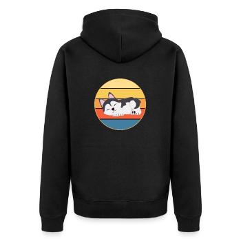 Drôle Kawaii Mignon Husky Dog Vintage Retro Sunset - Veste à capuche bio Premium Unisexe - noir - Dos - Nico (187cm)