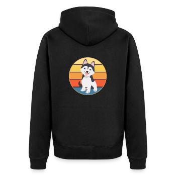 Drôle Kawaii Mignon Husky Dog Vintage Retro Sunset - Veste à capuche bio Premium Unisexe - noir - Dos - Nico (187cm)