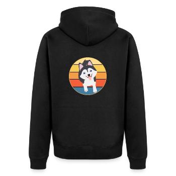 Drôle Kawaii Mignon Husky Dog Vintage Retro Sunset - Veste à capuche bio Premium Unisexe - noir - Dos - Nico (187cm)