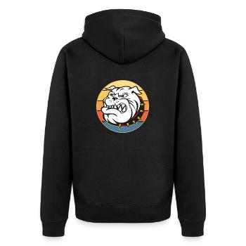 Bulldogge Hunderasse Vintage Retro Sonnenuntergang - Unisex Premium Bio Zip Hoodie - Schwarz - Hinten - Nico (187cm)