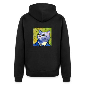 Katze gemalt von Van Gogh - Unisex Premium Bio Zip Hoodie - Schwarz - Hinten - Nico (187cm)