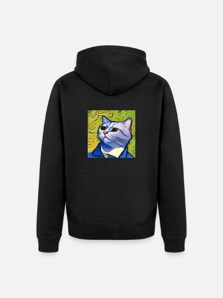Chat peint par Van Gogh - Veste à capuche bio Premium Unisexe - noir
