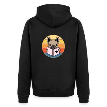 French Bulldog Dog Breed Vintage Retro Sunset - Unisex Premium Organic Zip Hoodie - black - Back - Nico (187cm)