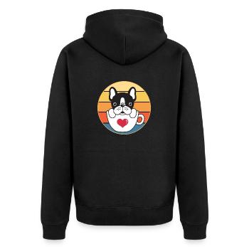 French Bulldog Dog Breed Vintage Retro Sunset - Unisex Premium Organic Zip Hoodie - black - Back - Nico (187cm)
