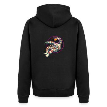Funky Astronaut im Weltraum - Unisex Premium Bio Zip Hoodie - Schwarz - Hinten - Nico (187cm)