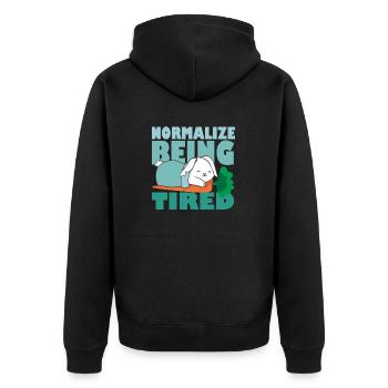 Normalize Being Tired - Süßer Schlafender Hase - Unisex Premium Bio Zip Hoodie - Schwarz - Hinten - Nico (187cm)