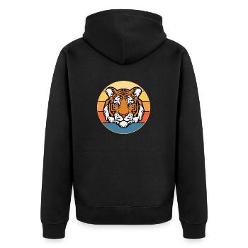 Tiger Big Cat Vintage Retro Sonnenuntergang - Unisex Premium Bio Zip Hoodie - Schwarz - Hinten - Nico (187cm)
