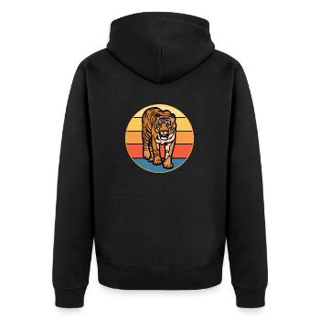 Tiger Big Cat Vintage Retro Sonnenuntergang - Unisex Premium Bio Zip Hoodie - Schwarz - Hinten - Nico (187cm)