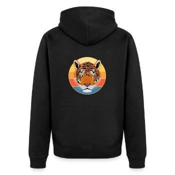 Tiger Big Cat Vintage Retro Sonnenuntergang - Unisex Premium Bio Zip Hoodie - Schwarz - Hinten - Nico (187cm)