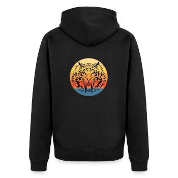 Tiger Raubkatze Vintage Retro Sonnenuntergang - Unisex Premium Bio Zip Hoodie - Schwarz - Hinten - Nico (187cm)