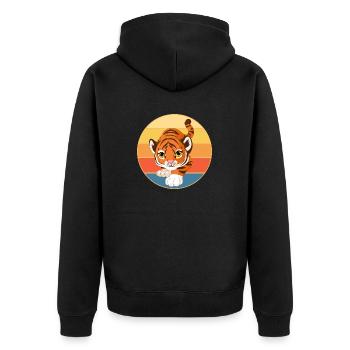 Tiger Big Cat Vintage Retro Sonnenuntergang - Unisex Premium Bio Zip Hoodie - Schwarz - Hinten - Nico (187cm)