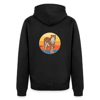 Tiger Big Cat Vintage Retro Sonnenuntergang - Unisex Premium Bio Zip Hoodie - Schwarz - Hinten - Nico (187cm)