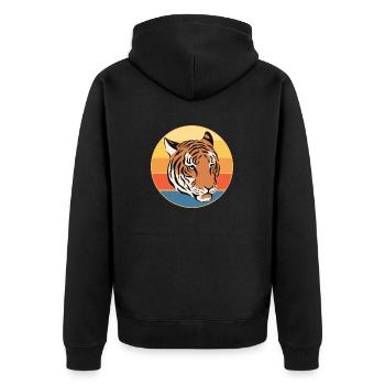 Tiger Big Cat Vintage Retro Sonnenuntergang - Unisex Premium Bio Zip Hoodie - Schwarz - Hinten - Nico (187cm)