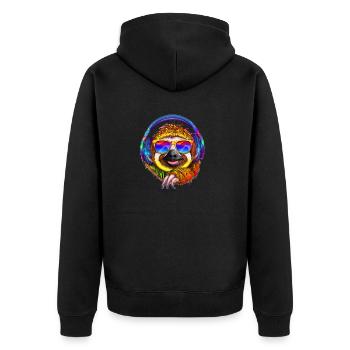 Cool paresseux avec des écouteurs écoute de la musique - Veste à capuche bio Premium Unisexe - noir - Dos - Nico (187cm)
