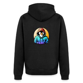 Pinguin mit Pullover - Unisex Premium Bio Zip Hoodie - Schwarz - Hinten - Nico (187cm)