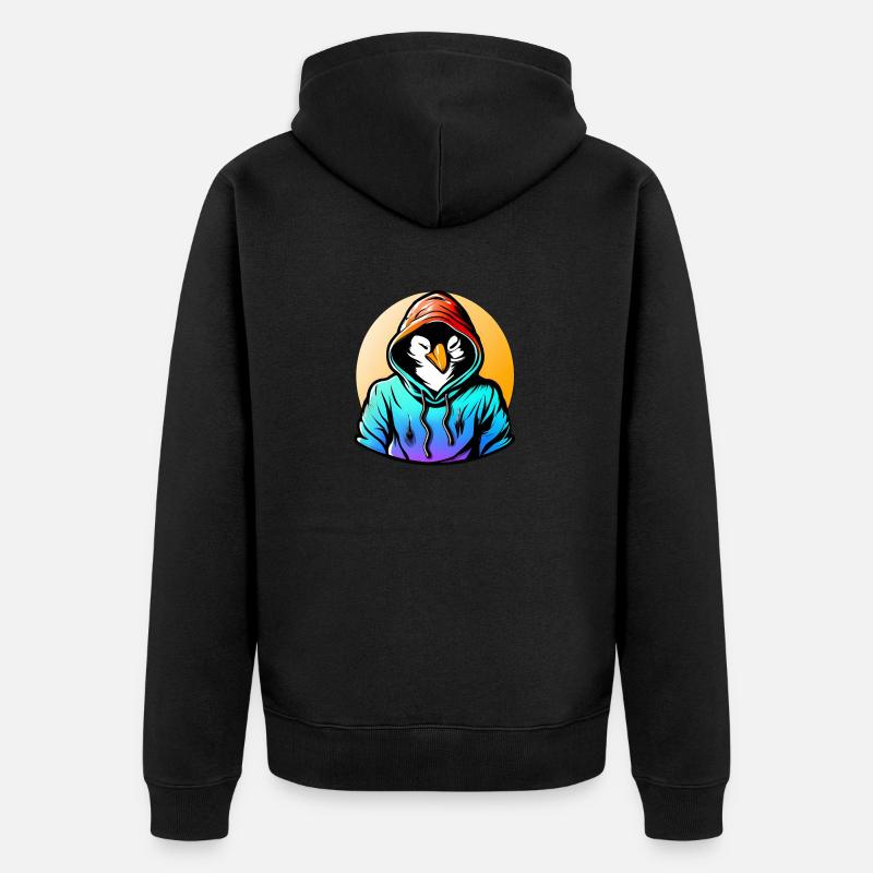 Pinguin mit Pullover - Unisex Premium Bio Zip Hoodie - Schwarz