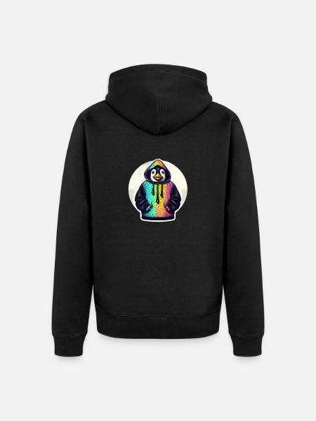 Pinguin mit Bunten Pullover - Unisex Premium Bio Zip Hoodie - Schwarz