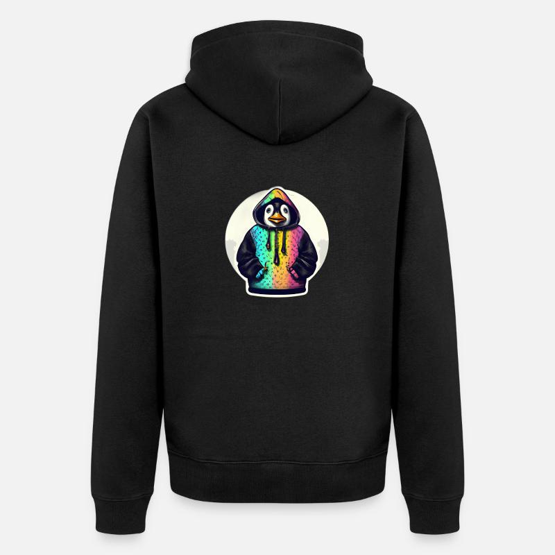 Pinguin mit Bunten Pullover - Unisex Premium Bio Zip Hoodie - Schwarz