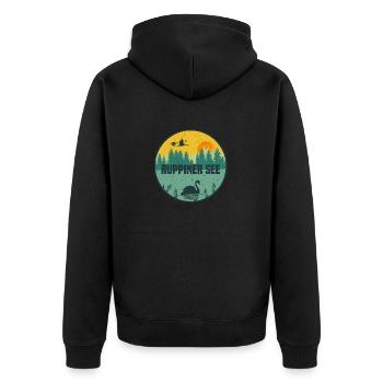 Ruppiner See - Unisex Premium Bio Zip Hoodie - Schwarz - Hinten - Nico (187cm)